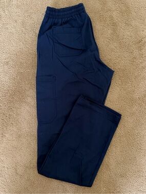Women's Navy Elastic-Waist Cargo Scrub Pants